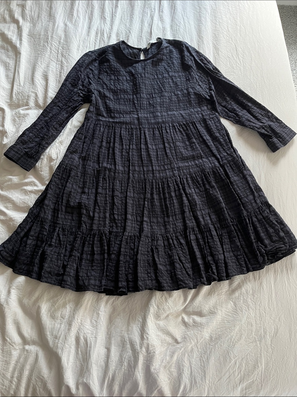 Zara Black Textured Tiered Mini Dress